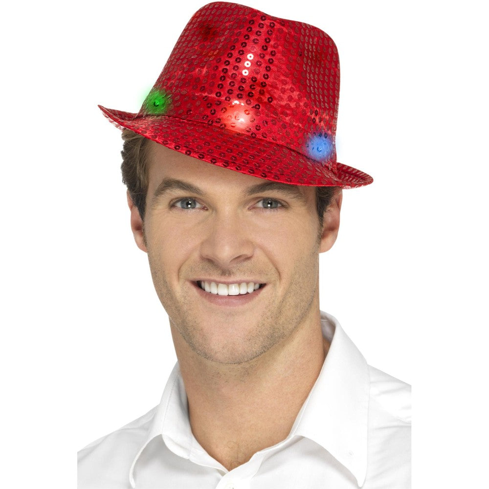 Light Up Sequin Trilby Hat, Red