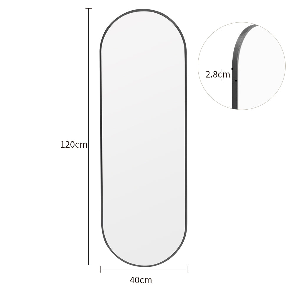 40x120cm Modern Oval Metal Full Length Wall Mirror | Black