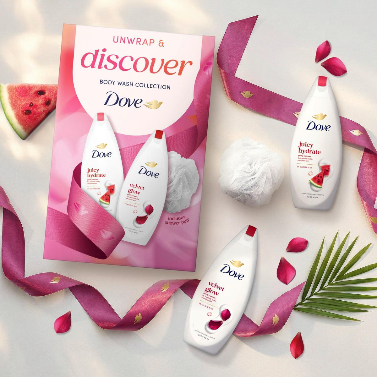 Unwrap And Discover Body Wash Collection For Her With Puff, 2pc | Set of 2