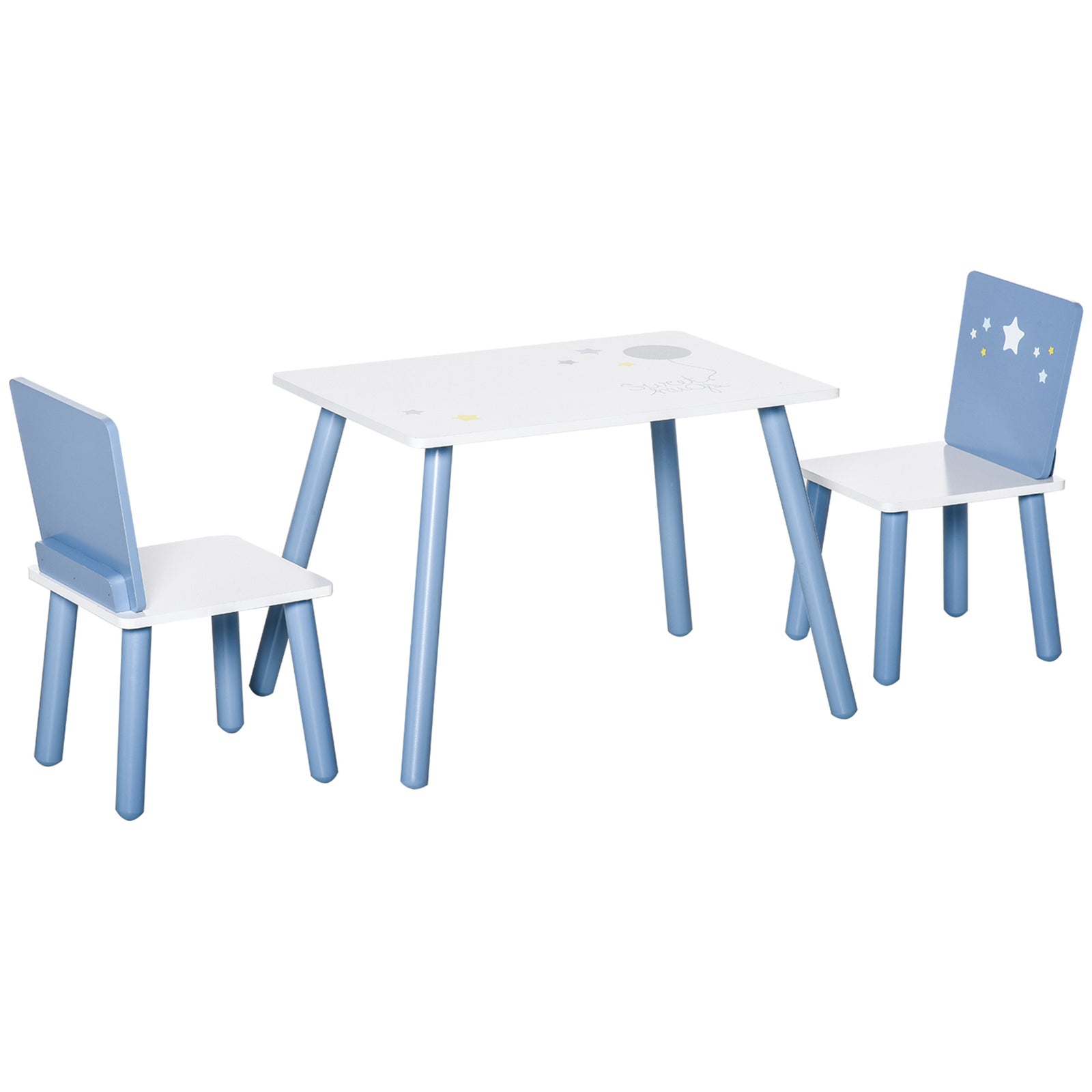 3 Pcs Kids Table & Chairs Dining Set Wood Legs Safe Corners Stars Seating