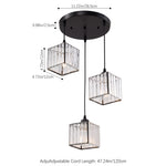 Modern 3-light Crystal Pendant Light Adjustable Linear Ceiling Fixture With Square Glass Shades | Black