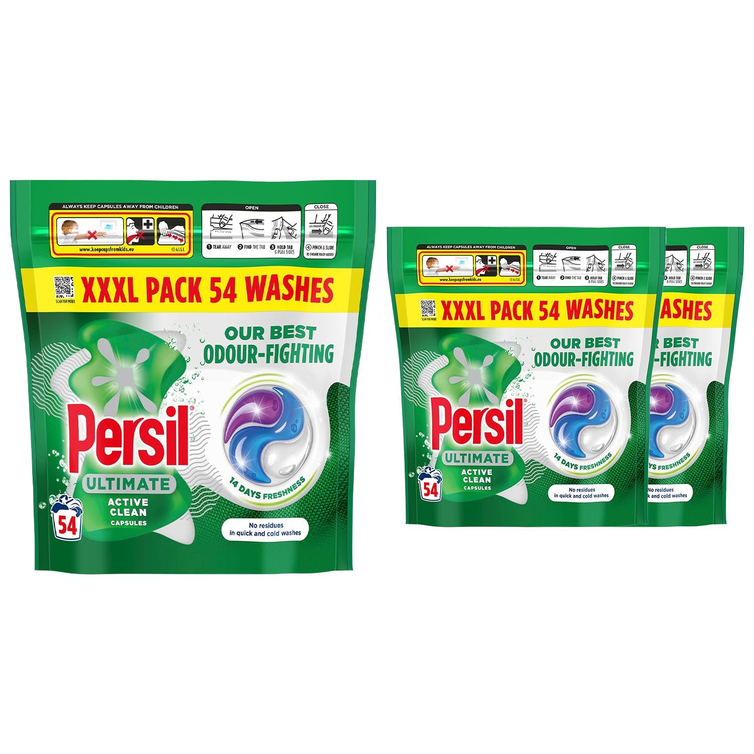 Ultimate Washing Capsules Active Clean Stain Removal 54 Washes, 3 Pack
