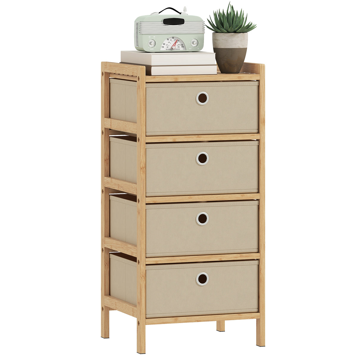 HOMCOM Chest Of Drawers, 4 Drawers Dresser With Bamboo Frame