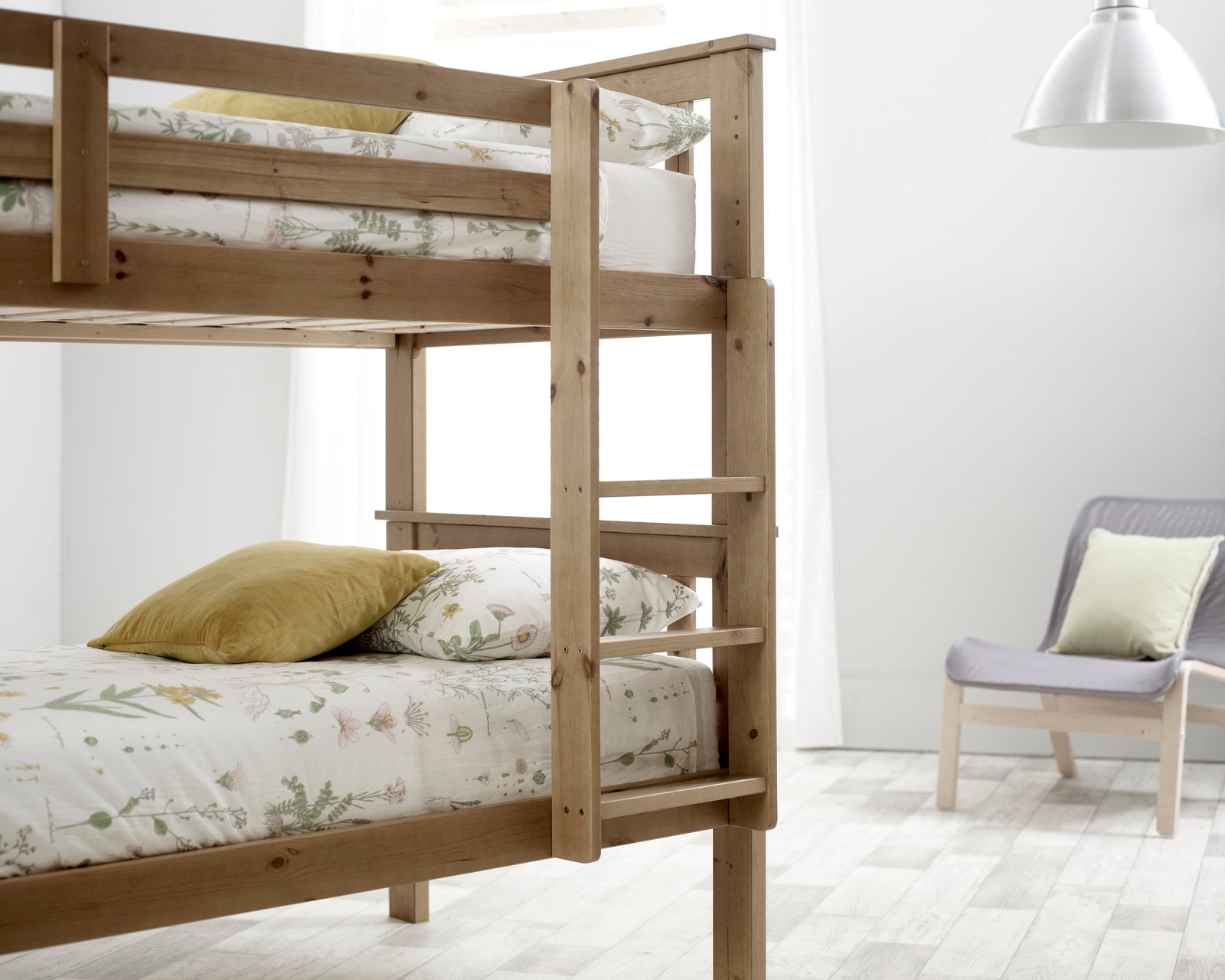 Carra Wooden Single Bunk Bed With Memory Foam Mattresses | Single | Light Brown