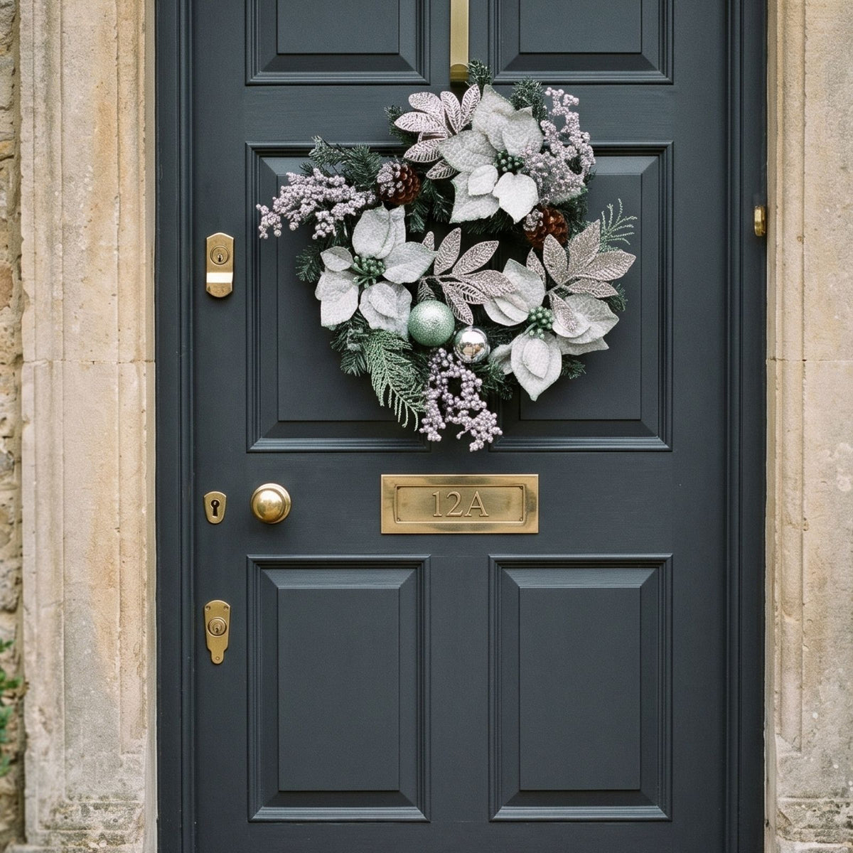 HOMESCAPES Mint Green & Silver Christmas Wreath