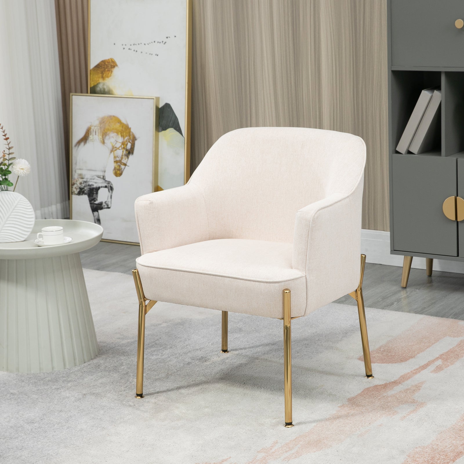 Fabric Armchair Accent Chair W/ Metal Legs For Living Room