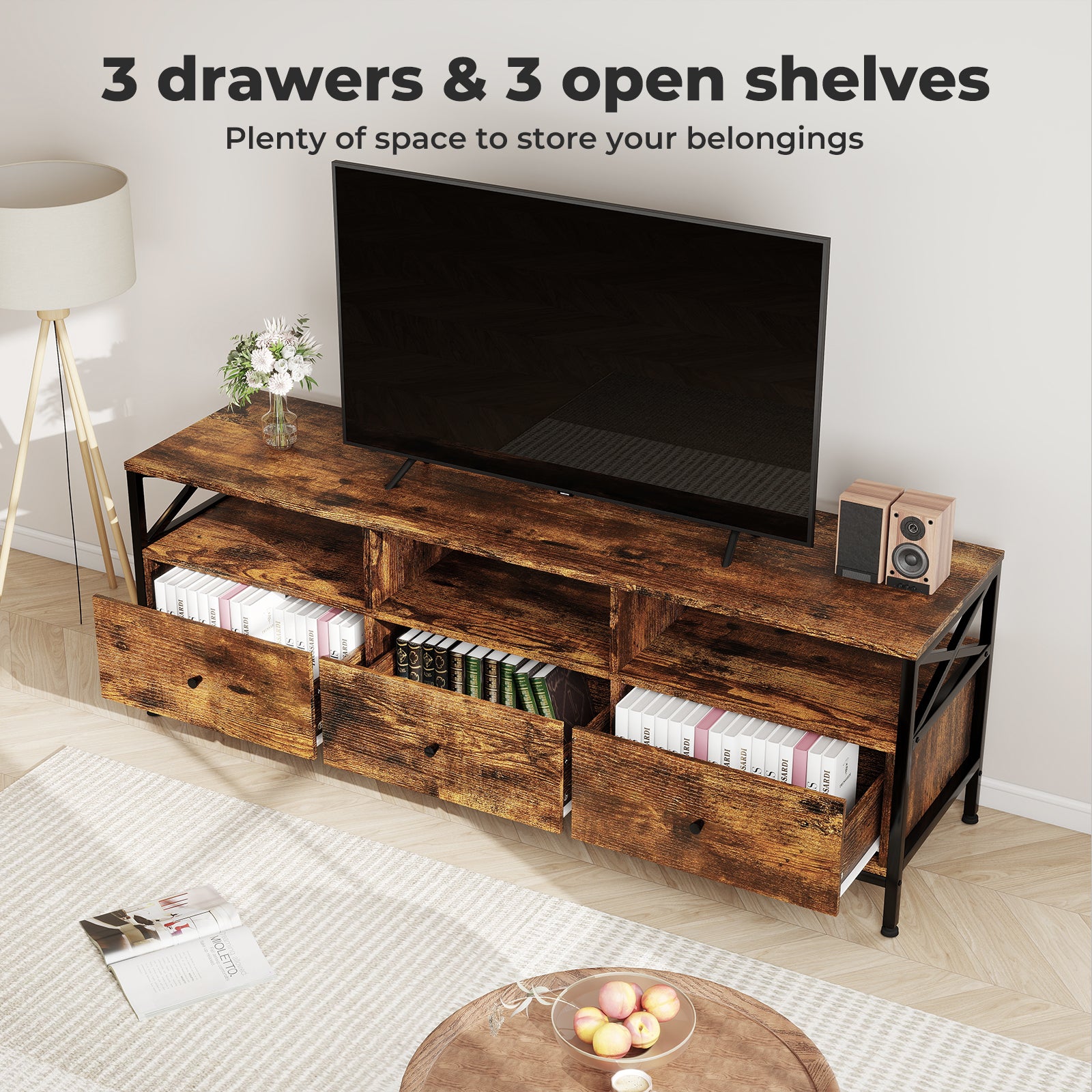 Tv Stand Cabinet Entertainment Unit With Drawers Shelves For 65 Inch Tv | Brown