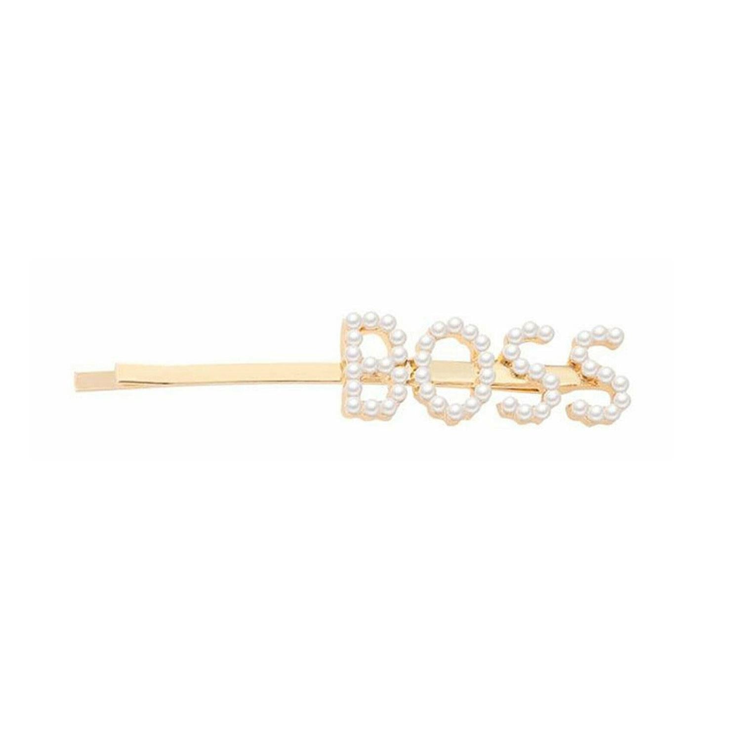 Pearl Words Hairpin Boss Letter Statement Hair Clip Fashion Accessory Gold