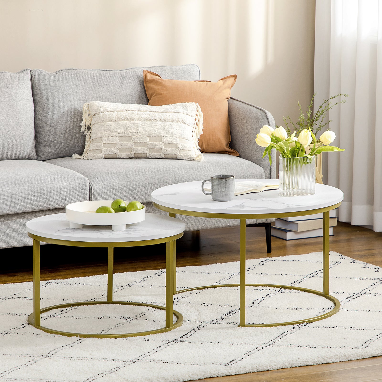 Round Nest Of Tables, Set Of 2, Stacking Coffee