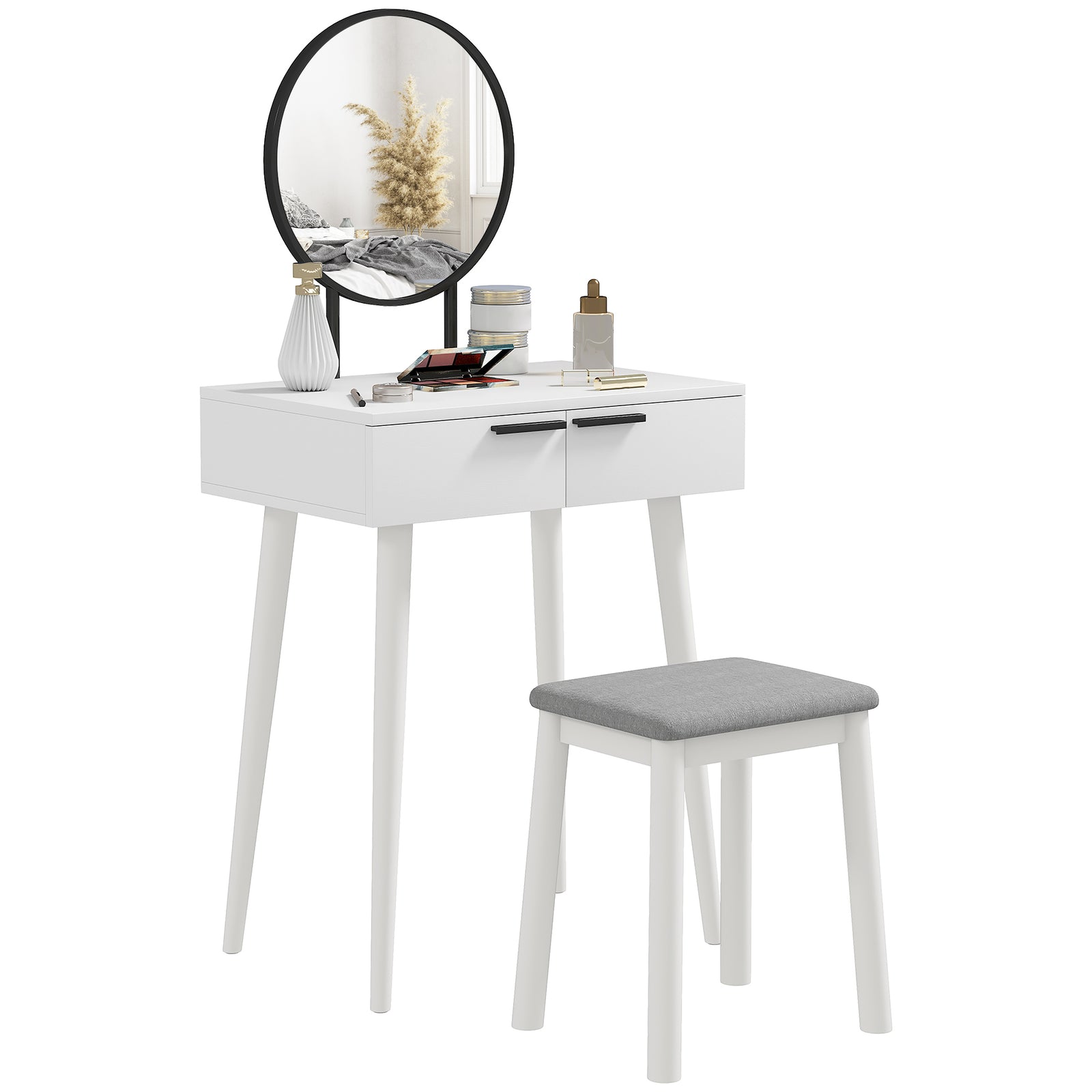 Dressing Table Vanity Set Make Up Desk With Mirror & Stool White