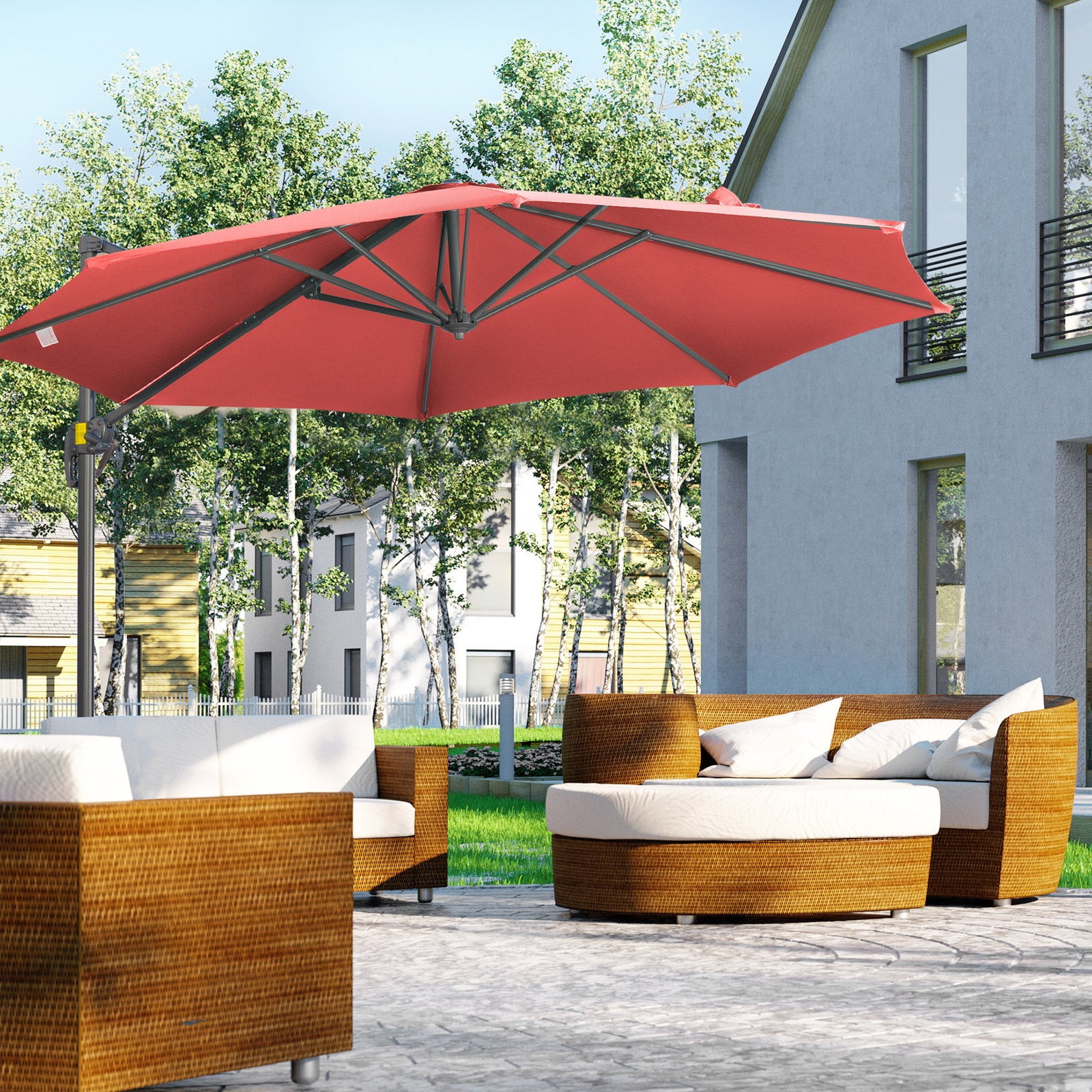 3x3m Cantilever Parasol W/ 360° Crank Handle Tilt | Red