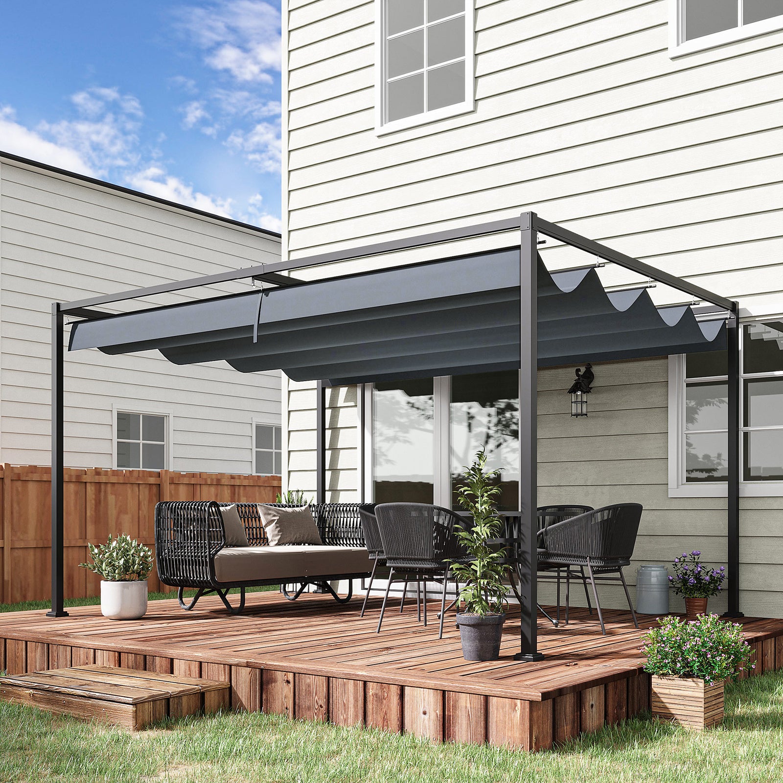 Metal Pergola Gazebo Patio Sun Shelter Retractable Canopy | Large