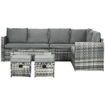 Outsunny 6pc Rattan Set W/ Loveseats Footstools Table Cushions