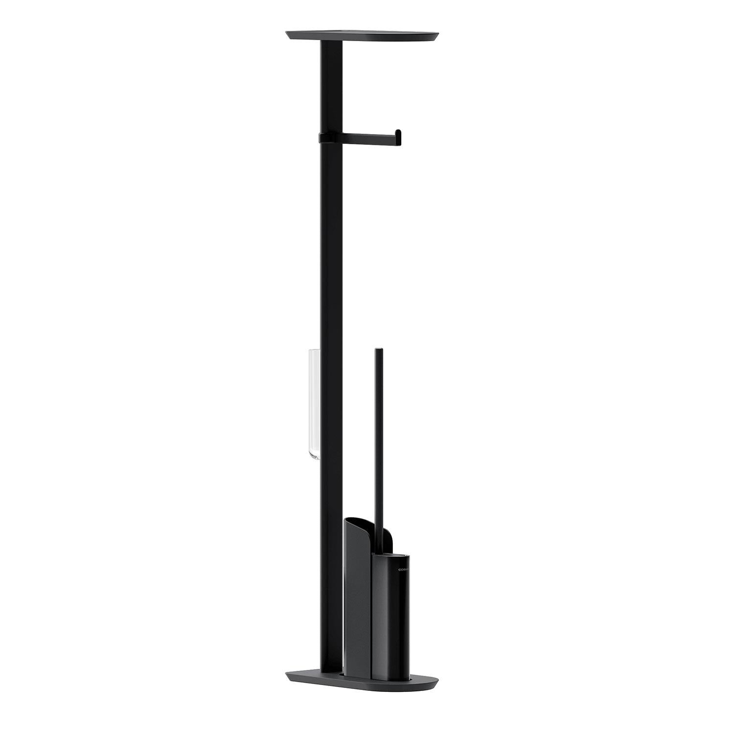 Silicone Toilet Brush With Toilet Roll Holder, Flat Collection | Matte Black