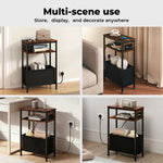 Levede Slim Side Table With Charging Station Storage Narrow End Table Sofa Living Room