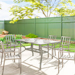 Outsunny Garden Dining Table With Steel Frame And Slatted Top, Light Grey