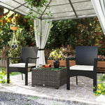 Outdoor Coffee Table W/ Glass Top, Rattan Side Table | Black