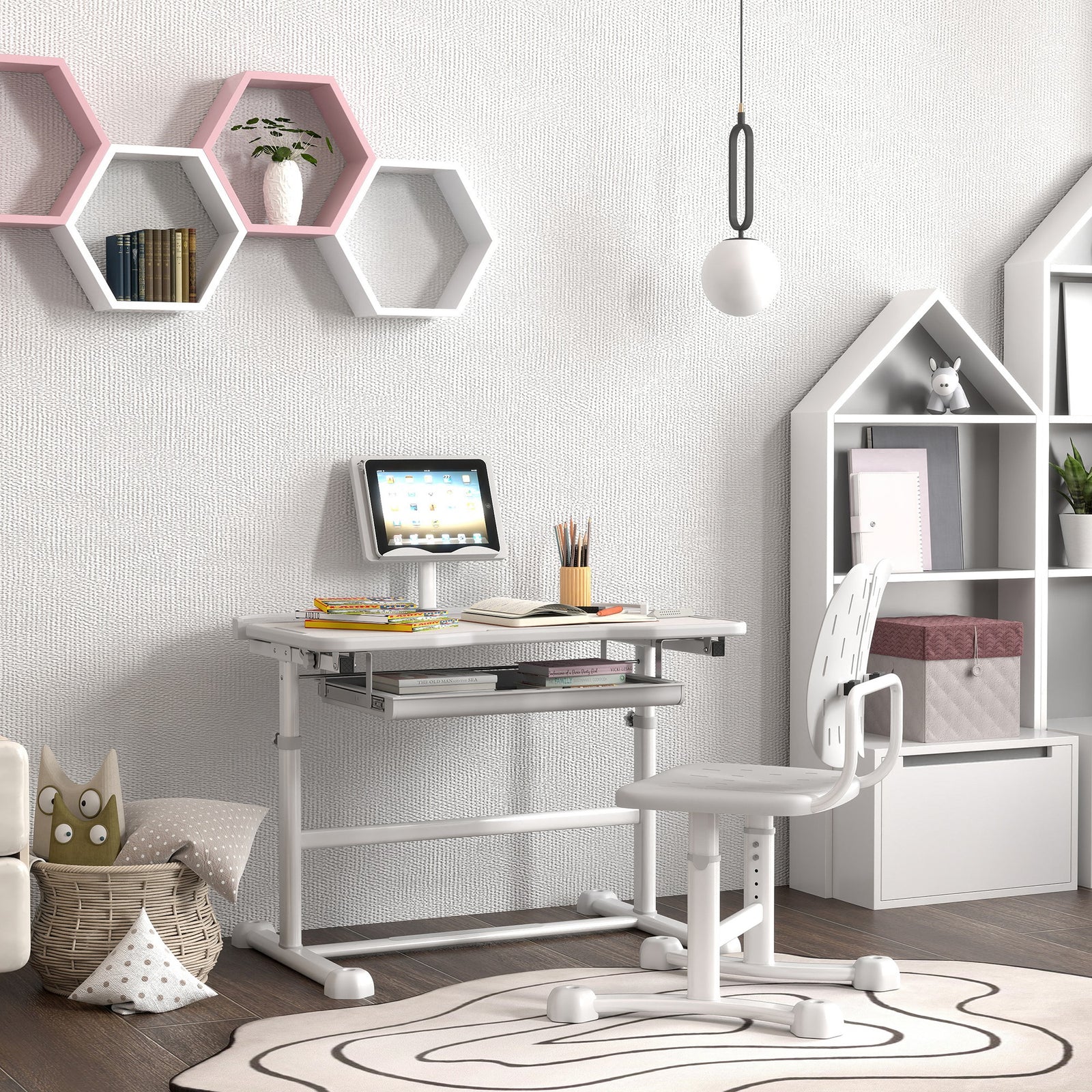 Height Adjustable Kids Desk And Chair Set W/ Tilted Desktop | Grey