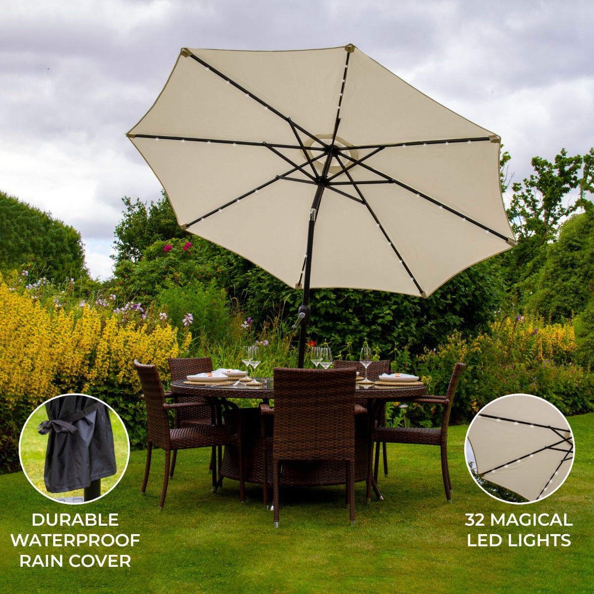 2.7m Led Tilt Parasol | Cream