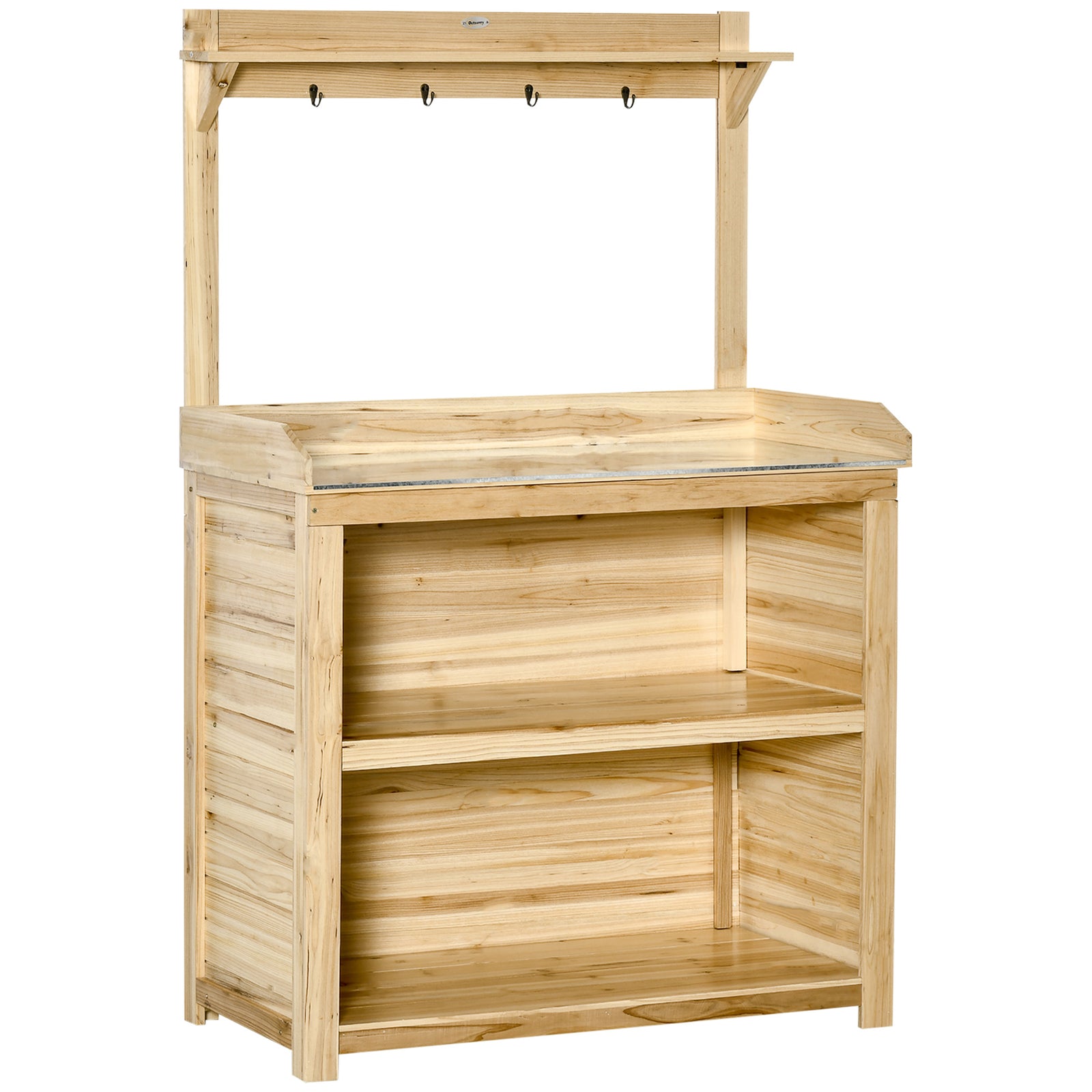 Potting Bench, Metal Tabletop Shelves, Green