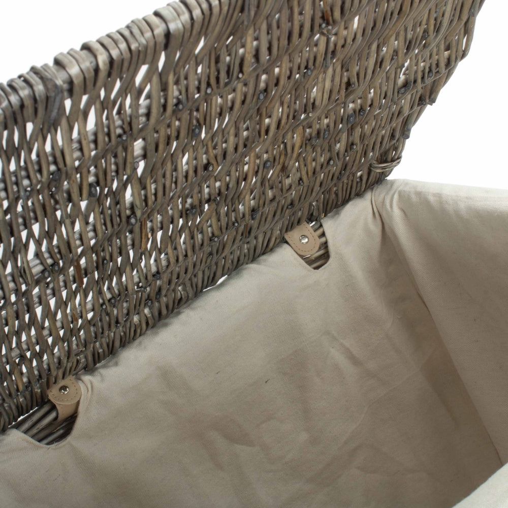 Antique Wash Wicker Square Laundry Basket With White Lining | Set-of-2 | White