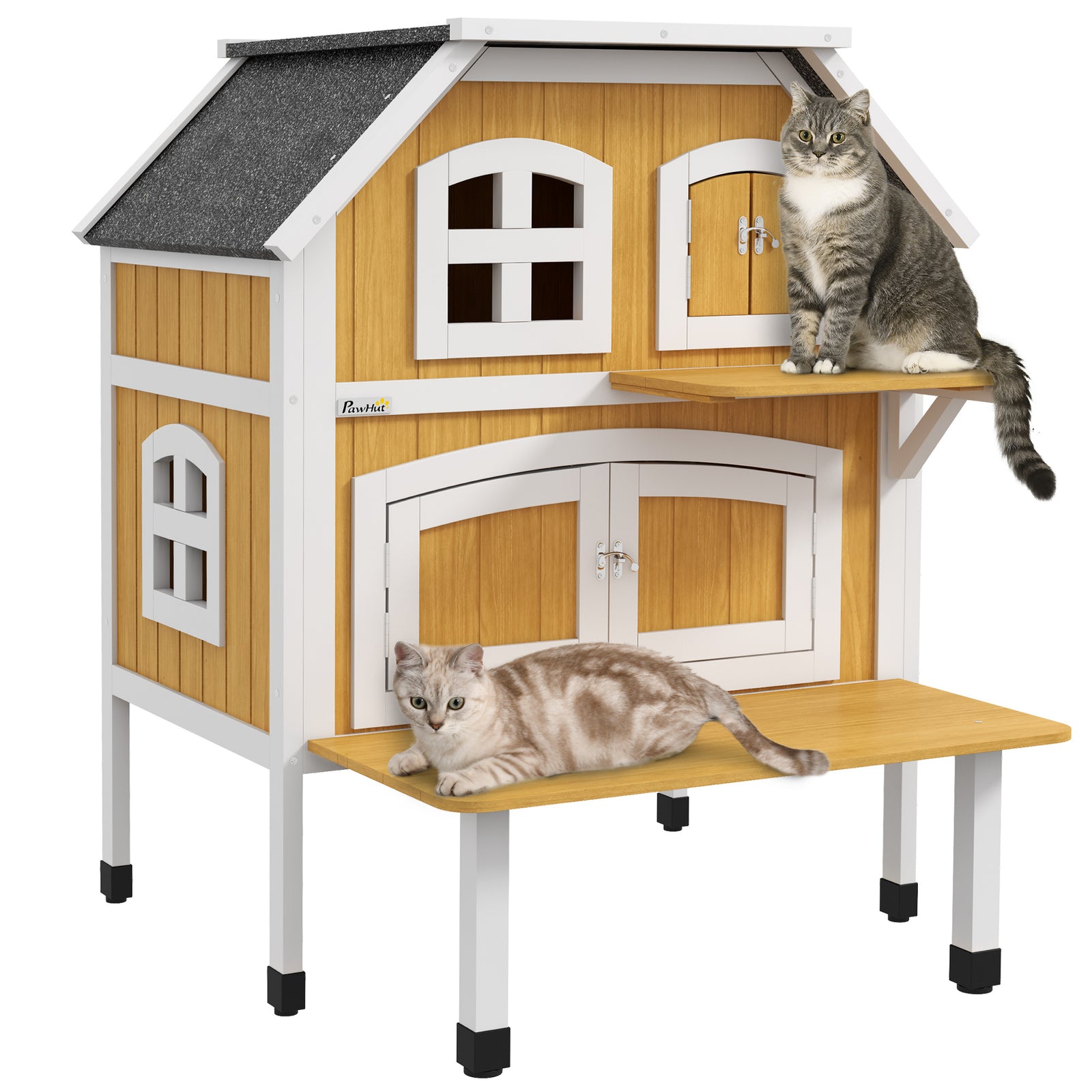 Outdoor Cat House Cat Shelter W/ Openable Asphalt Roof, Escape Doors