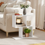 Side Table, Narrow End Table With Storage Shelves | White