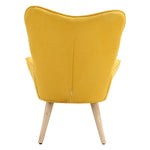 Mustard Yellow Tufted Button Linen Armchair With Wooden Legs