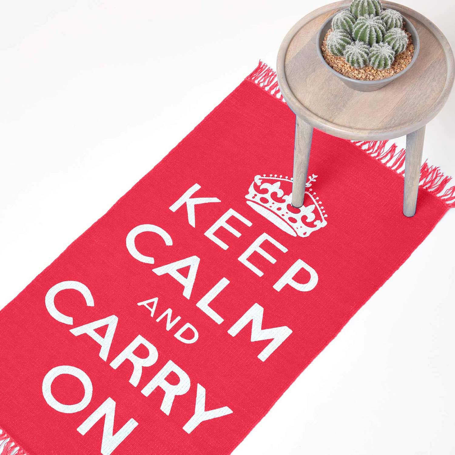 Keep Calm And Carry On Handwoven 100% Cotton Rug | 60cm x 100cm | Cream