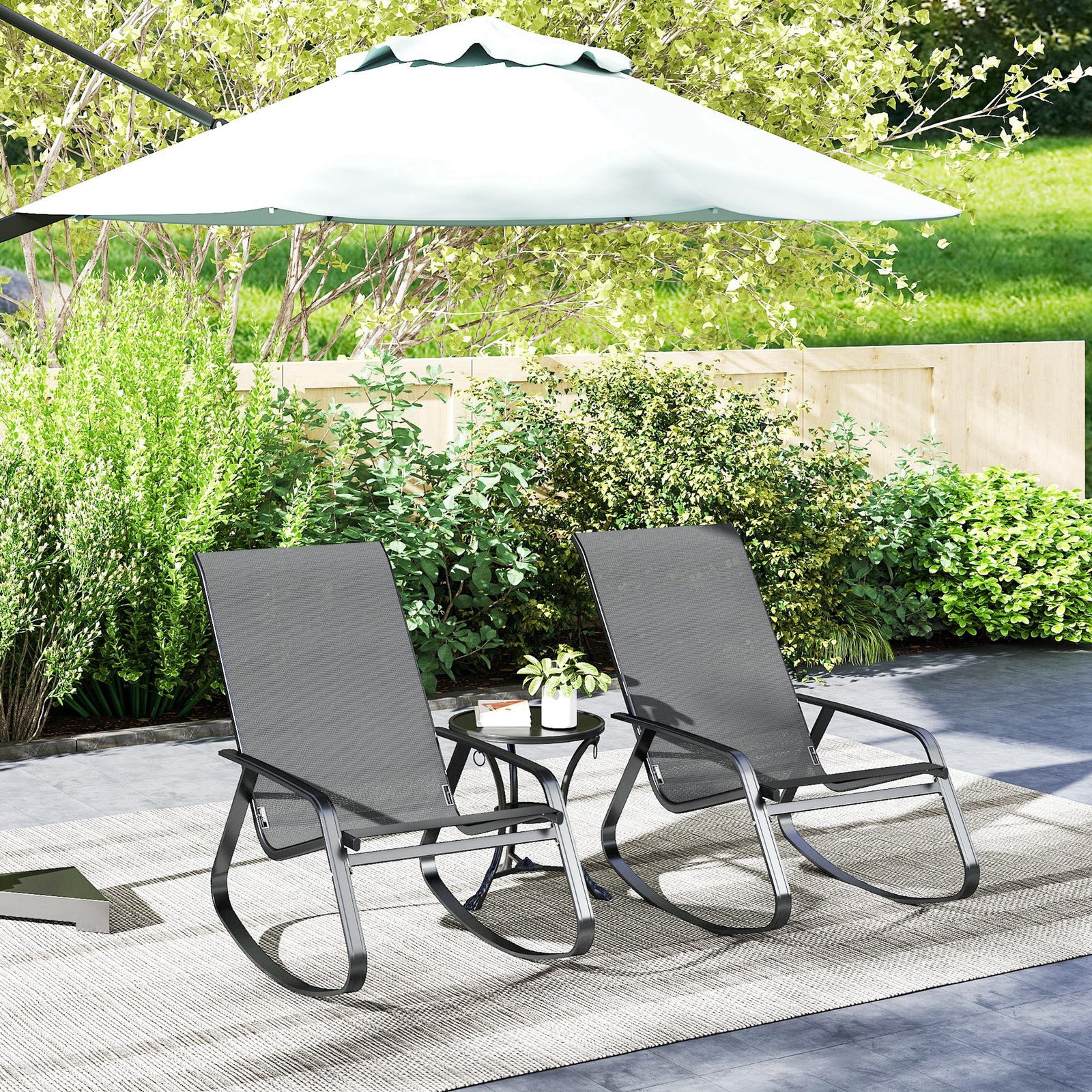 Garden Rocking Chairs Set Of 2, Ergonomic With Armrests