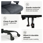 Ergonomic Office Chair Suede Fabric Wide Seat 155° Recline Footrest | Grey