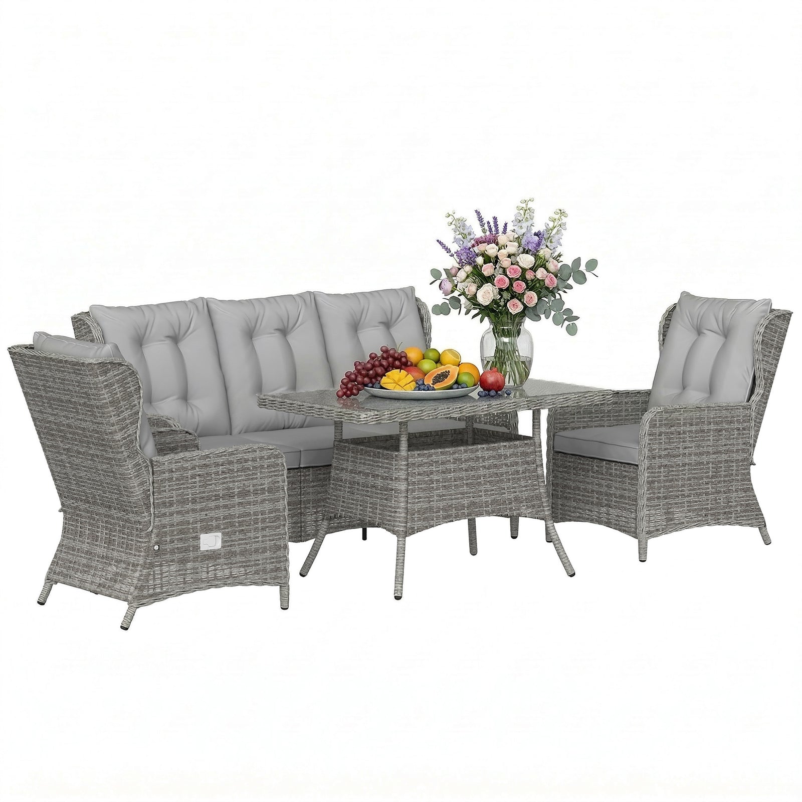 Outsunny 4 Piece Rattan Garden Furniture Set With Cushions, Grey