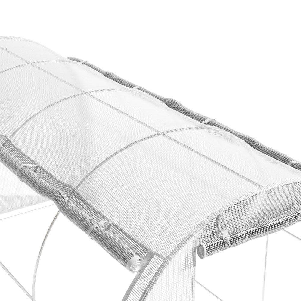 Outdoor Walk-in Tunnel Greenhouse With Heavy Duty Steel Frame & Roll-up Door | 4 x 3 x 2m | White