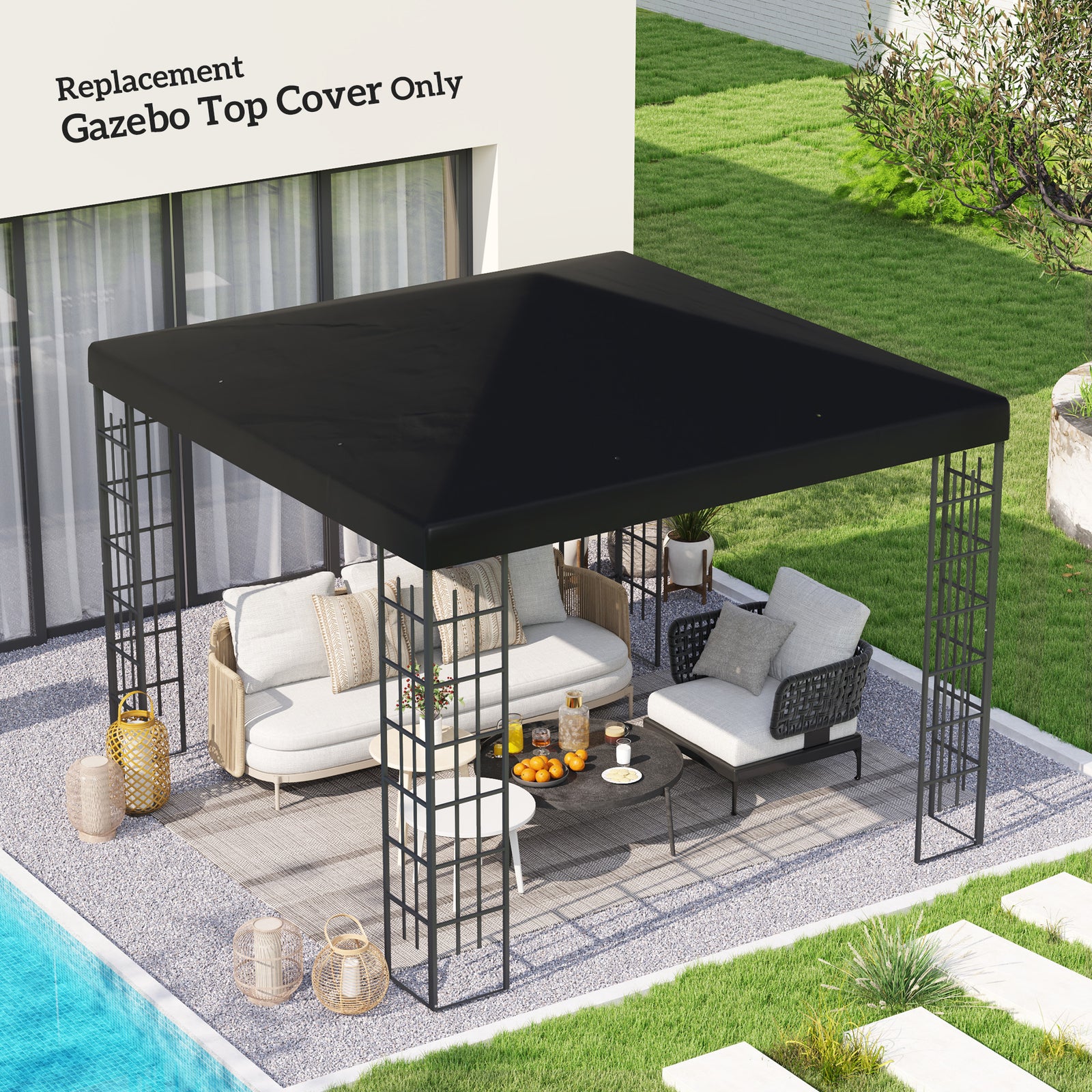 3x3m Gazebo Canopy Replacement Cover, With Drain Holes | Black