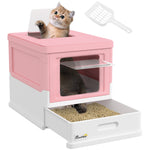 Hooded Cat Litter Box Litter Tray Pet Toilet W/ Scoop, Front Entry - Pink