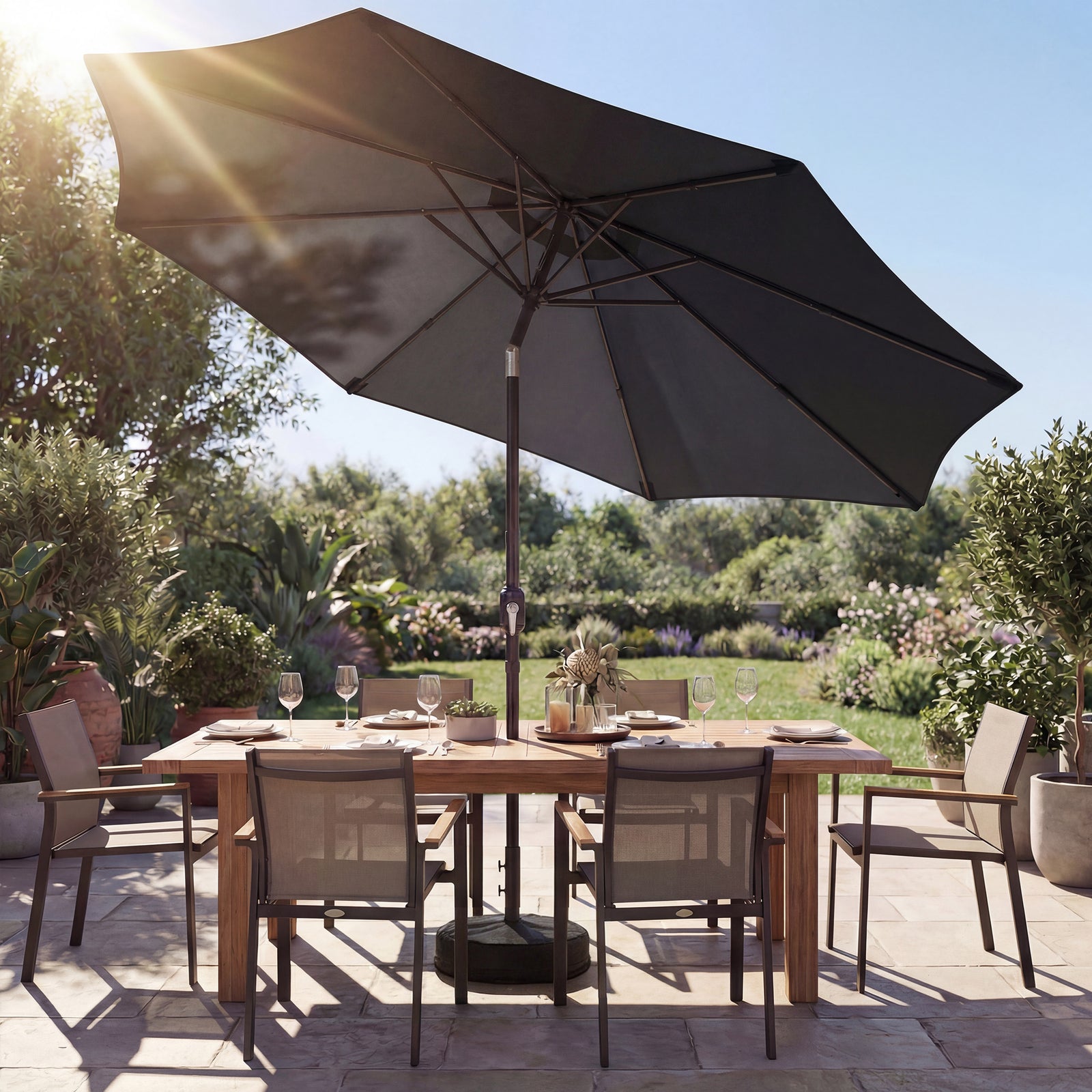 2.7 M Garden Parasol Umbrella With Cross Base, Sandbag | Black