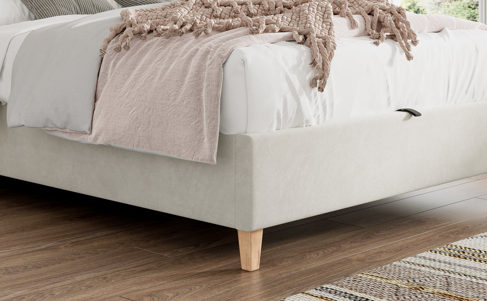 Rhodes Velvet Ottoman Bed | Small Double | Natural