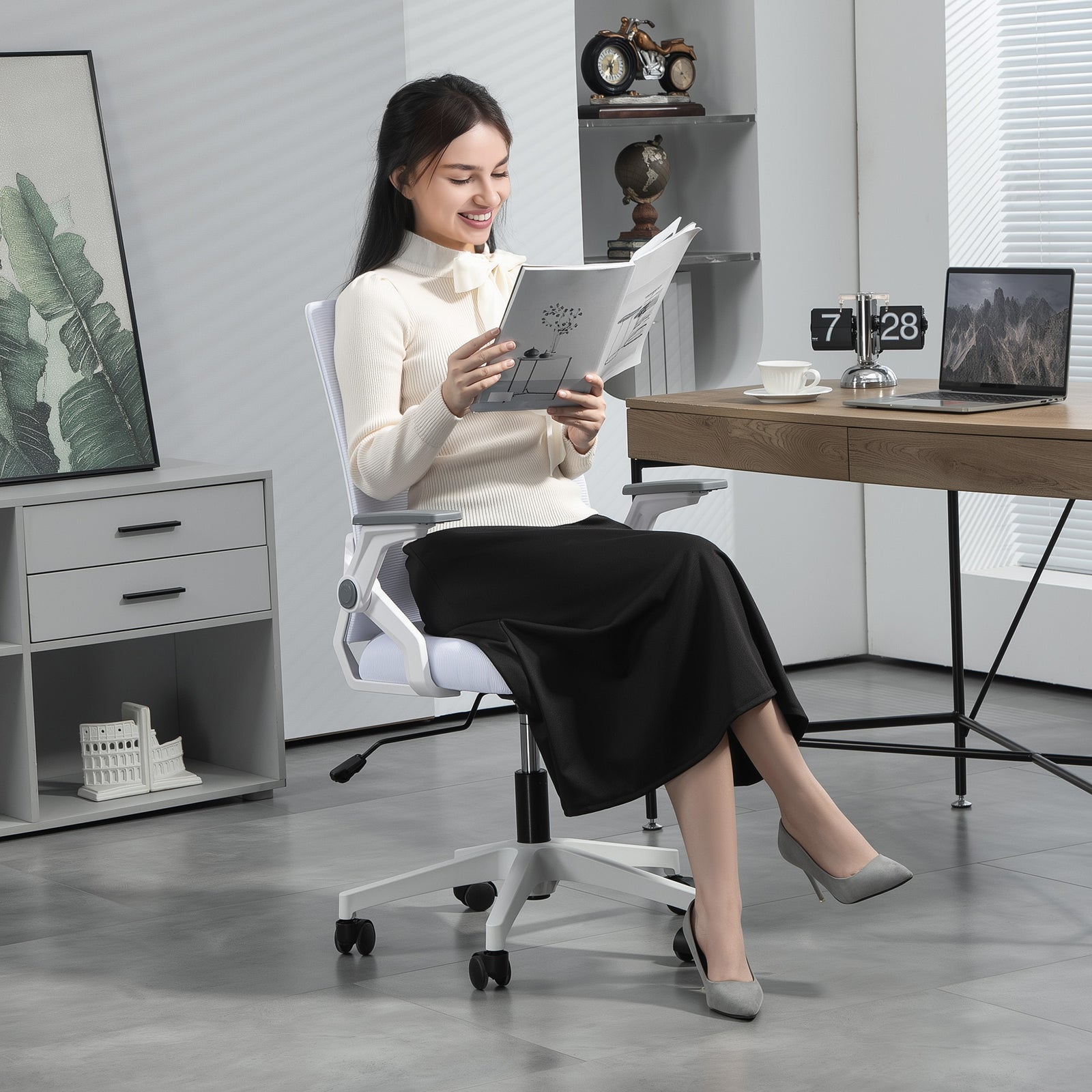Mesh Office Chair Flip-up Arm Grey | White
