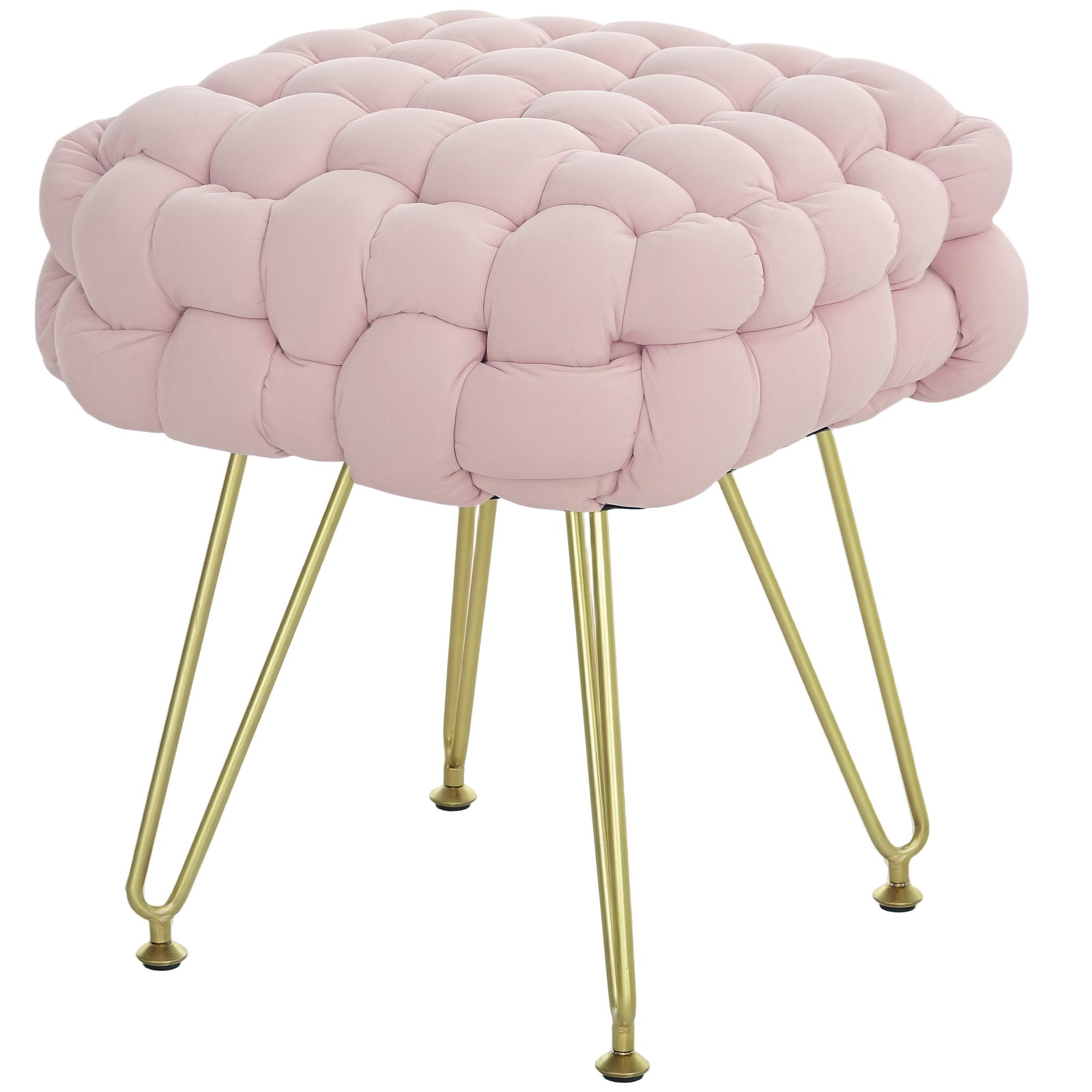 Woven Velvet Foot Stool With Steel Legs For Living Room | One Size | Pink