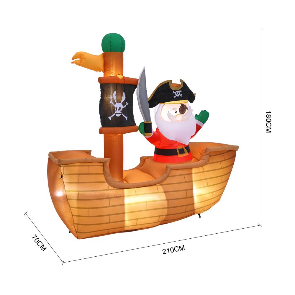1.8m H Inflatable Pirate Santa On Ship – Outdoor Christmas Decoration With Led Lights & Installation Kit