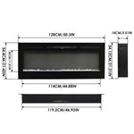 50/60-inch Recessed & Wall Mounted Electric Fireplace, 1800w Black Heater With 12-colour Flame, Log & Crystal Bed, Remote Control & Timer | Small