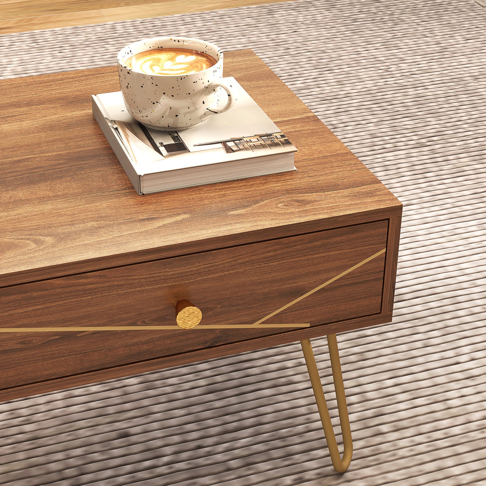 Coffee Table With Drawers And Steel Base