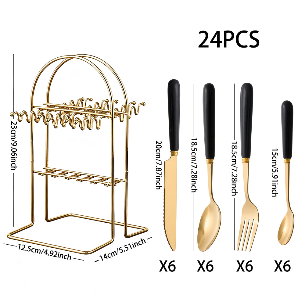 24-piece Stainless Steel Cutlery Set With Storage Rack | Black