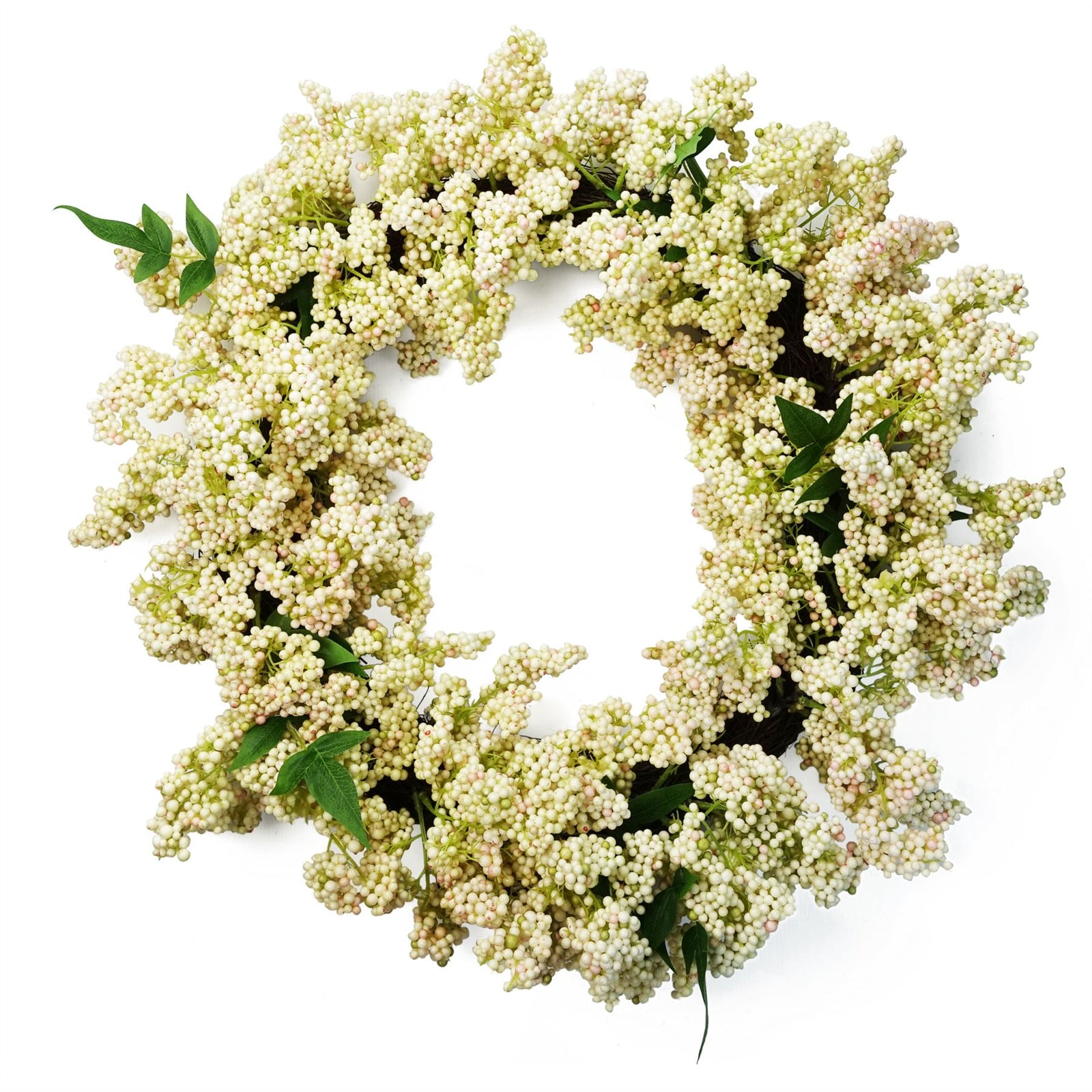 Leaf 55cm Artificial Hanging White Berry Wreath