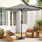 3m Solar Led Patio Umbrella, Outdoor Parasol With 16 Led Tubes, Crank Lift & Push Button Tilt With Resin Base | One Size | Light Grey