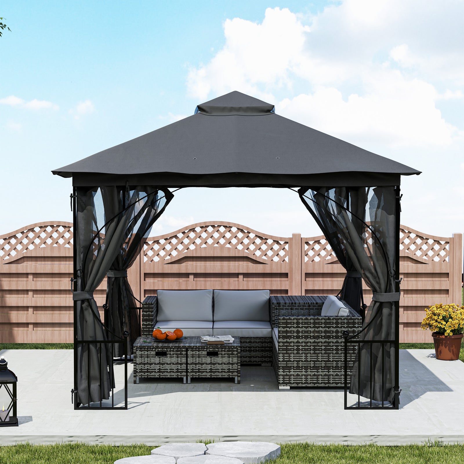 3x3m Garden Gazebo, Double Tier Sun Shade