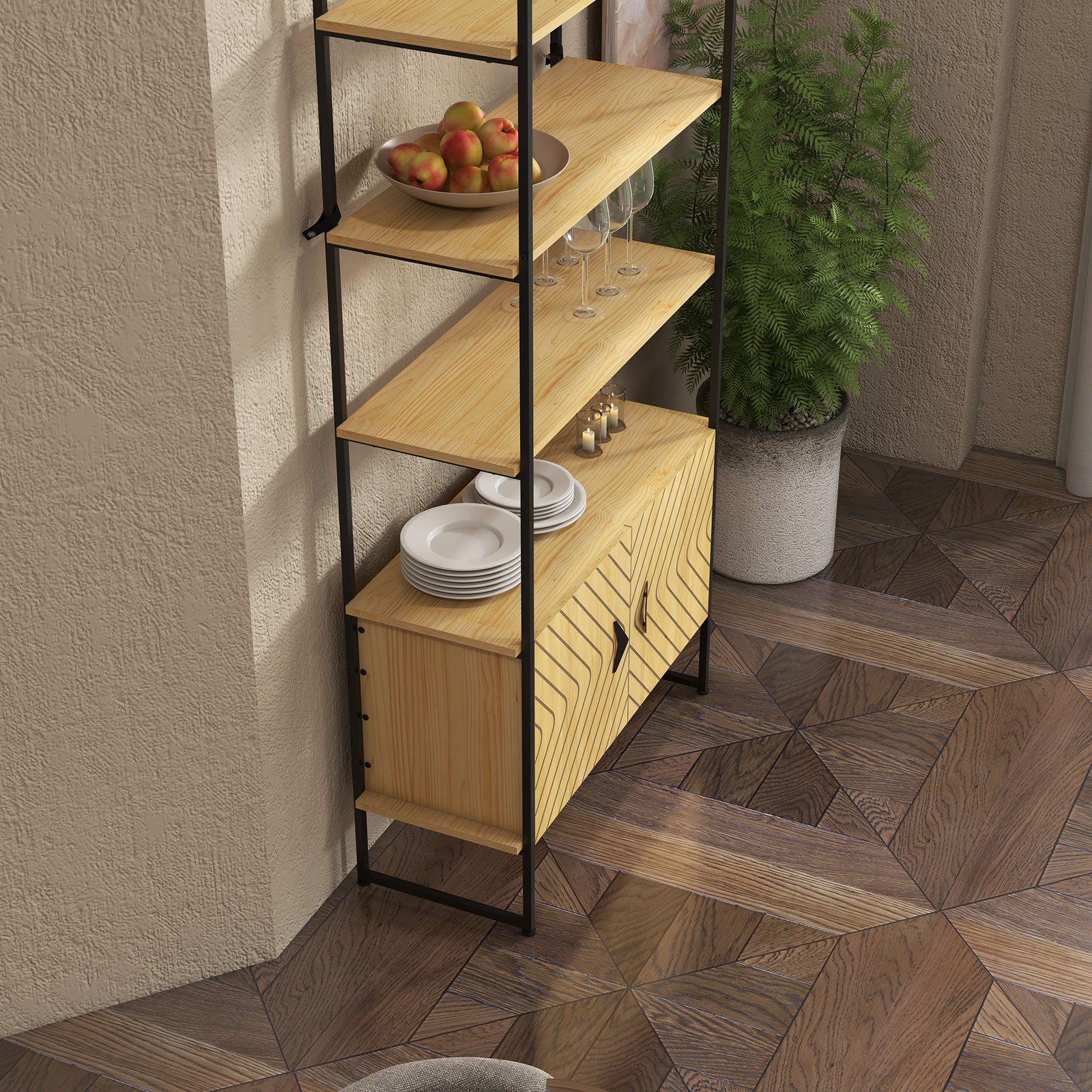4-tier Bookshelf Bookcase With Double Door Cabinet