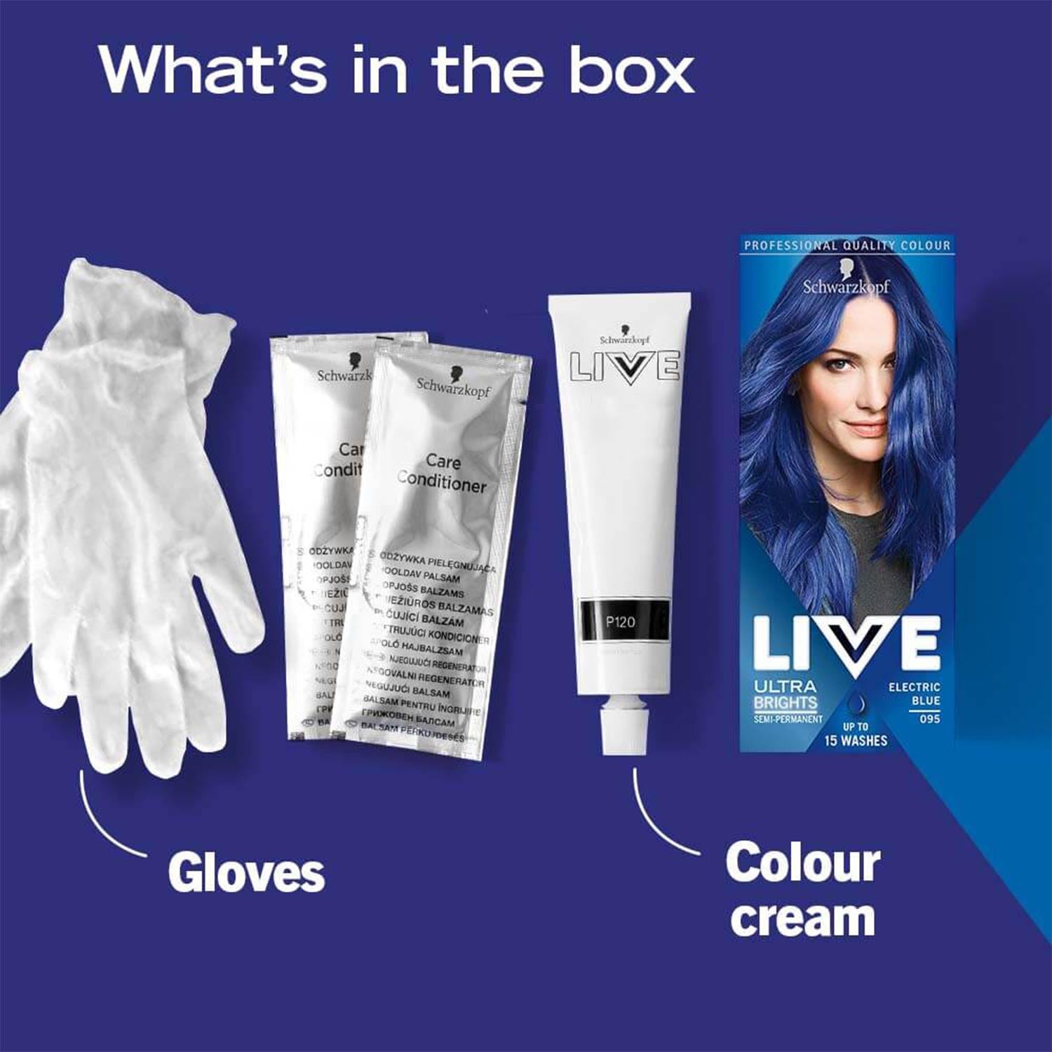 Live Ultra 2in1 Bright Permanentcolour Hairdye,095 Electric Blue 3x