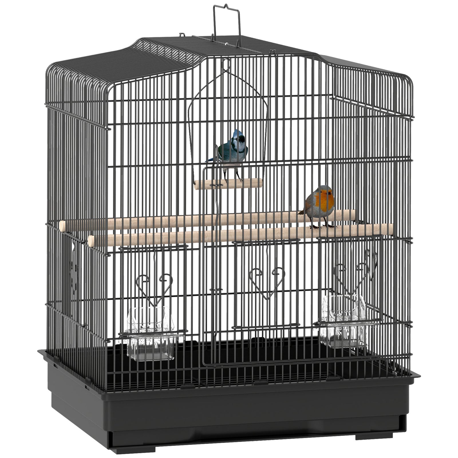Pawhut 59cm Large Bird Cage With Stand, Perches, Food Bowls, Swing, Black
