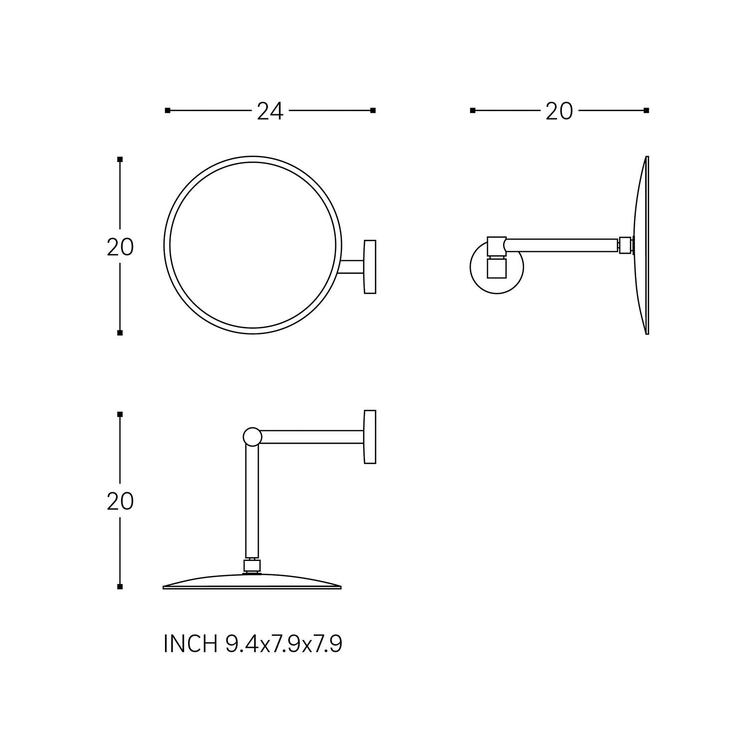 Magnifying Mirror, X3, Wall-mounted Color Black, Dimensions: 20x24x20cm